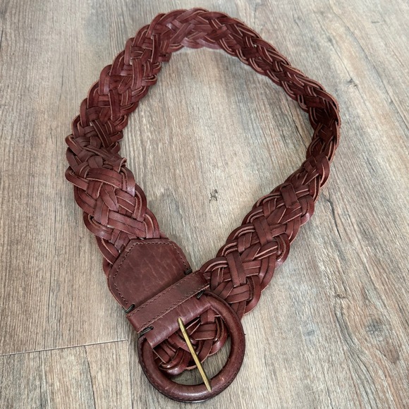 Abercrombie & Fitch Accessories - Abercrombie & Fitch Brown Braided Leather Belt XS/S Wide Woven Boho Round Buckle